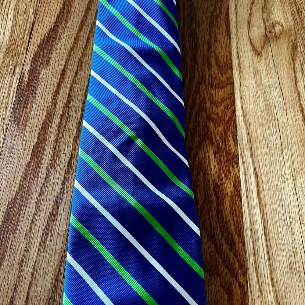 J.Crew Men’s Tie Silk Blue Striped With Green and White